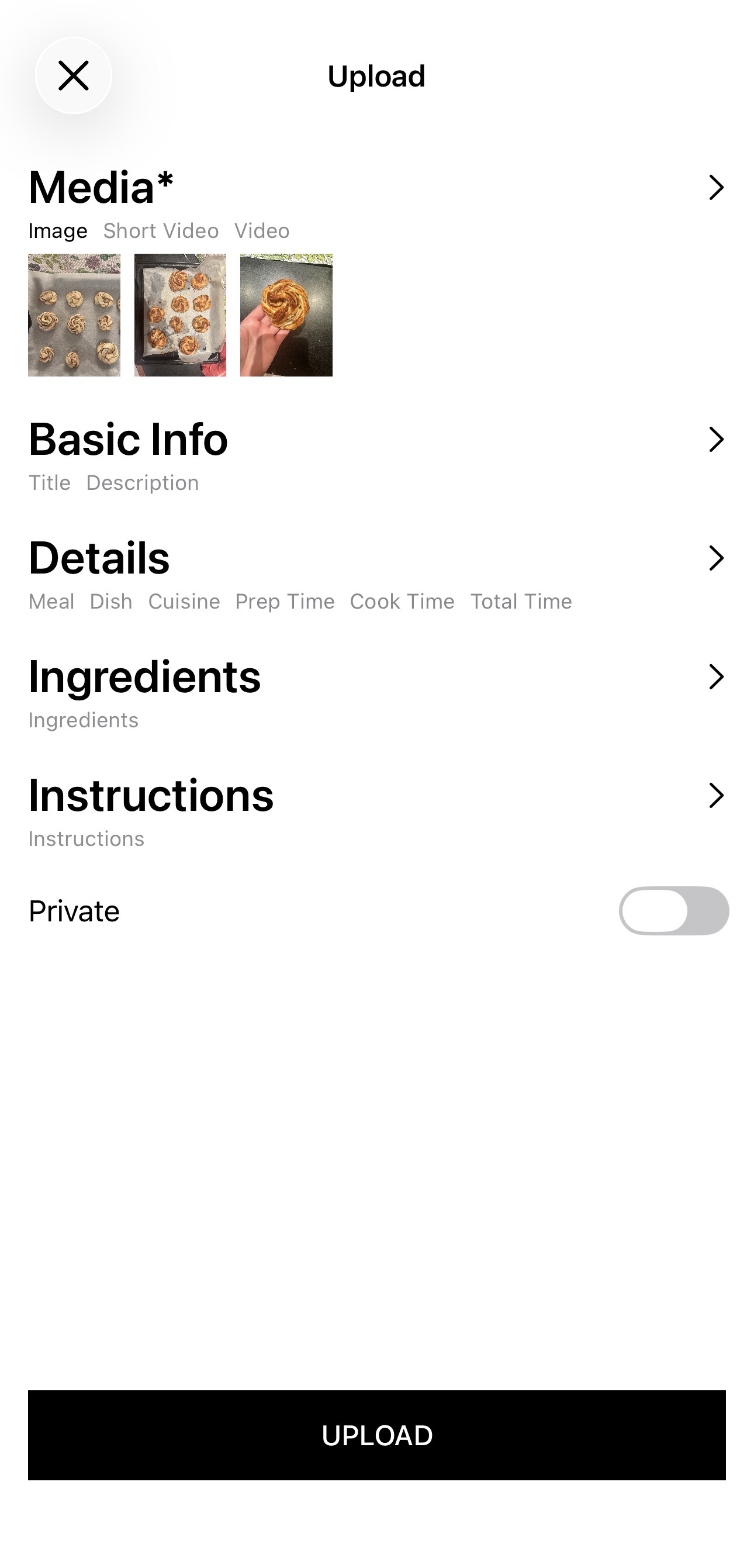 Foodilicous upload screen